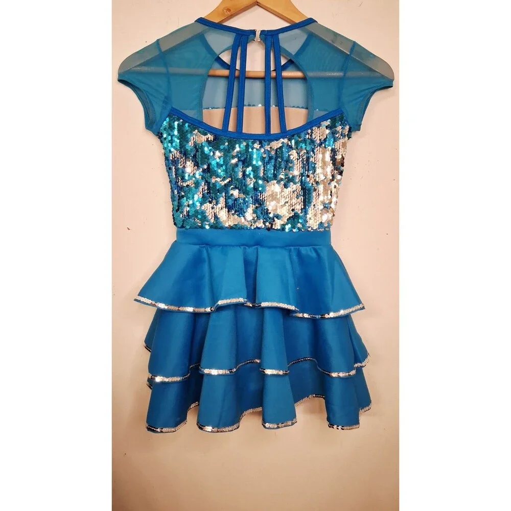 Girl’s Weissman Dance LC Child Costume Tutu Electric Blue Silver Sequins Tiered